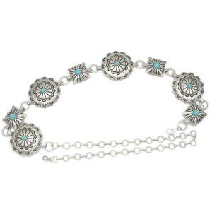 Women Western Circle and Square Chain Belt Concho Chain Adjustable Turquoise